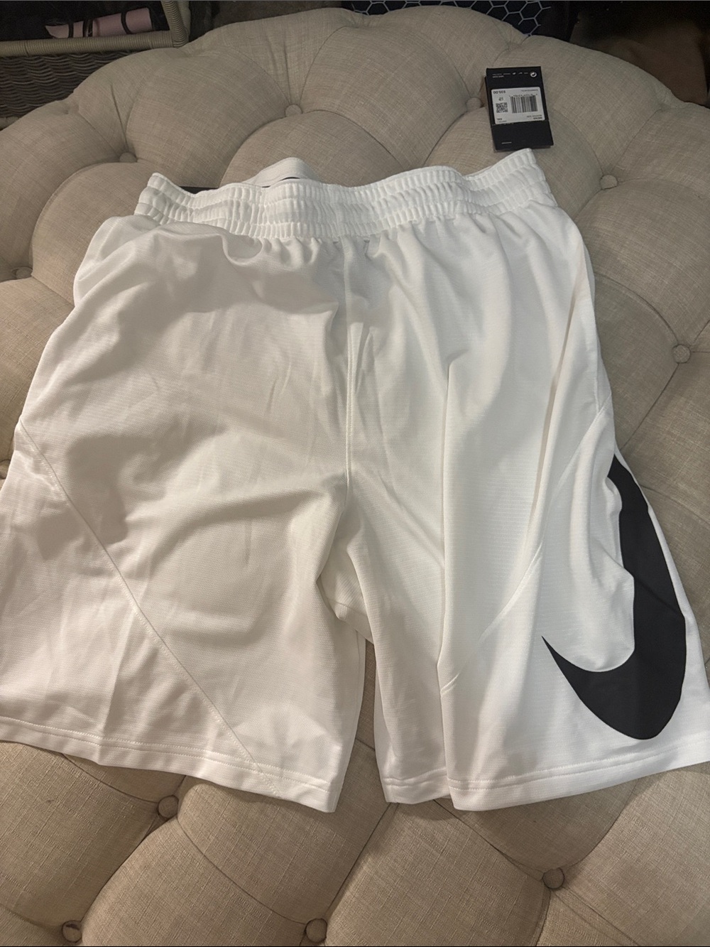 Nike White Men's Athletic Shorts with Black Swoosh